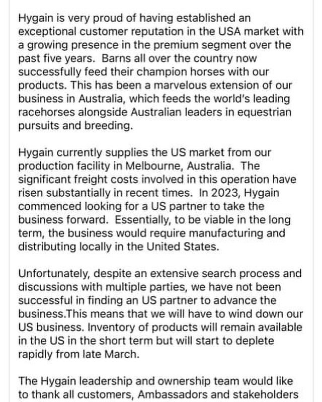 Hygain is discontinuing distribution in the USA. Honestly, I&rsquo;m not surprised. Shipping and ingredient costs have risen dramatically across the globe. 
If you need help finding a replacement feed, contact me for a nutrition consult. We are fortu