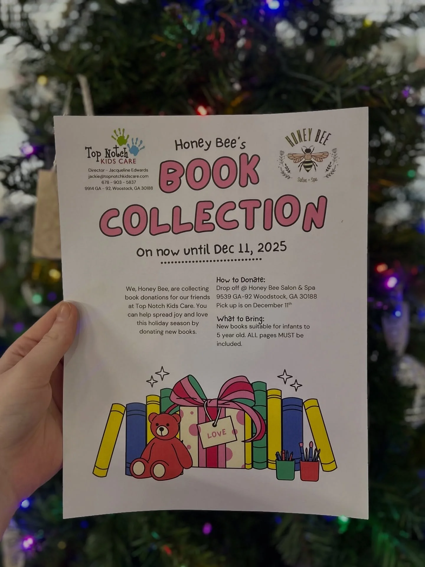 We are happy to announce a collab with Top Notch childrens care down the street on 92, we are holding a book drive until December 11! ( we may take a few late!) 
Please donate New or gently use books with all of the  pages in them! We have a basket a