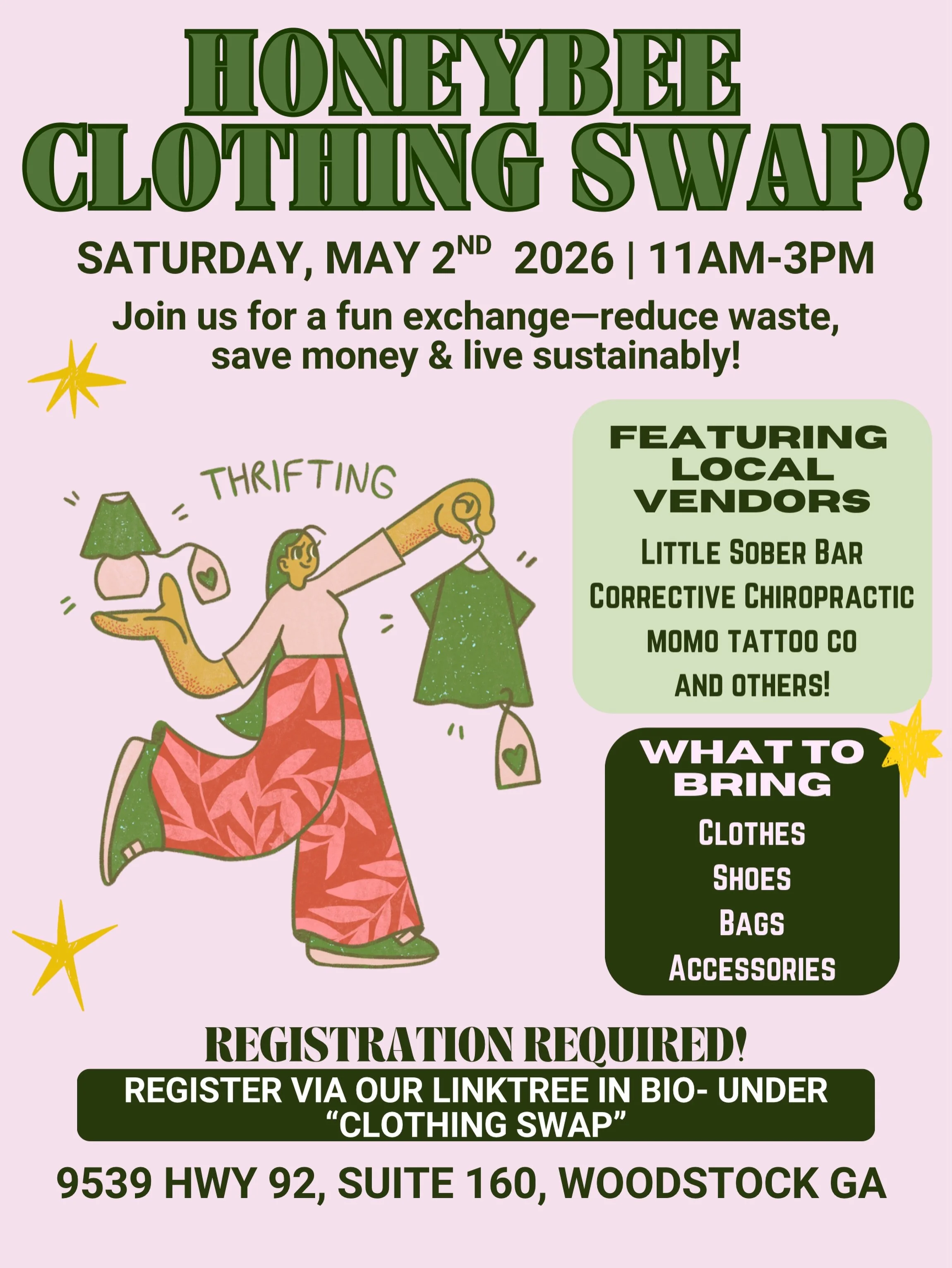 ITS ALMOST TIME!! Don&rsquo;t forget to come by THIS Saturday for Honeybees first official clothing swap👗&harr;️👚 we have sizes XS-4X and are accepting applications through our linktree. 
If you bring clothes, bring hangers for anything that needs 