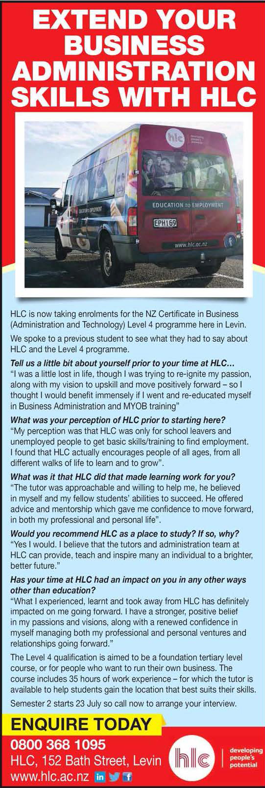 Extend your business administration skills with HLC