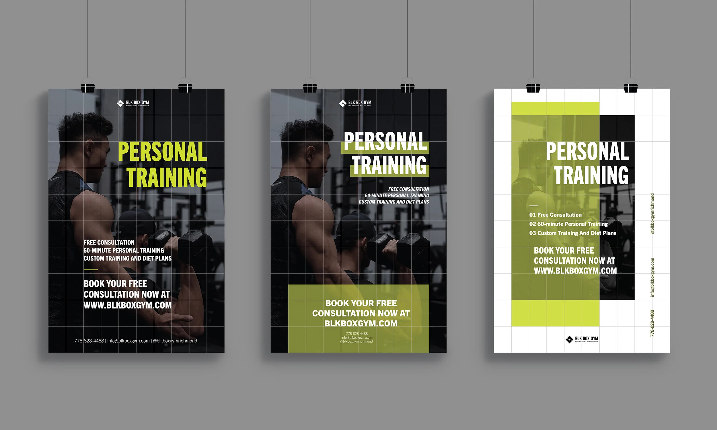  Personal Training Poster Concept Exploration: poster concepts based on the Van de Graaf Canon 9x9 grid 
