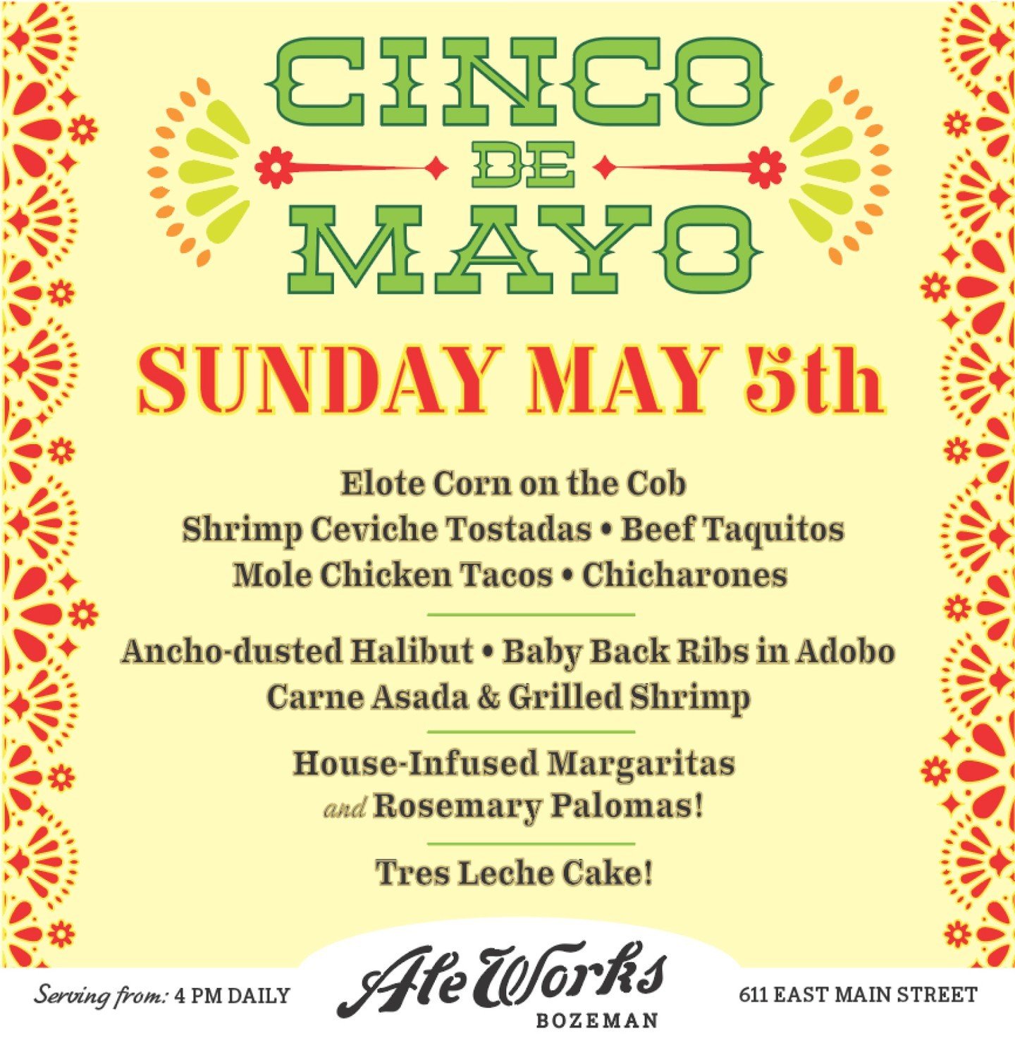 If you don't have plans for Cinco de Mayo, you do now!

Our chefs and bartenders have crafted ✨Bozeman's best ✨ Cinco de Mayo menu by a mile! 

Don't miss out!

#montanafood #bozemanfood #downtownbozeman #bozemanfoodie #bozemaneats #mainstreetbozeman