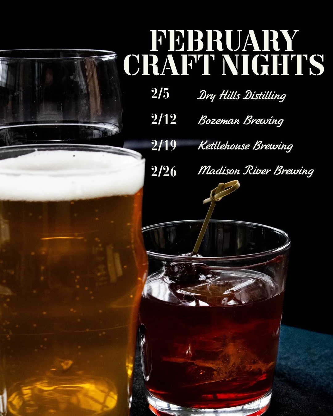 This month at Montana Ale Works: Craft Nights keep the free tastings flowing, a Community Dinner supports Sweet Pea, a Mediterranean-themed Perfect Pairing Dinner will astound your taste buds, a swoon-worthy Valentine&rsquo;s night awaits, and we&rsq