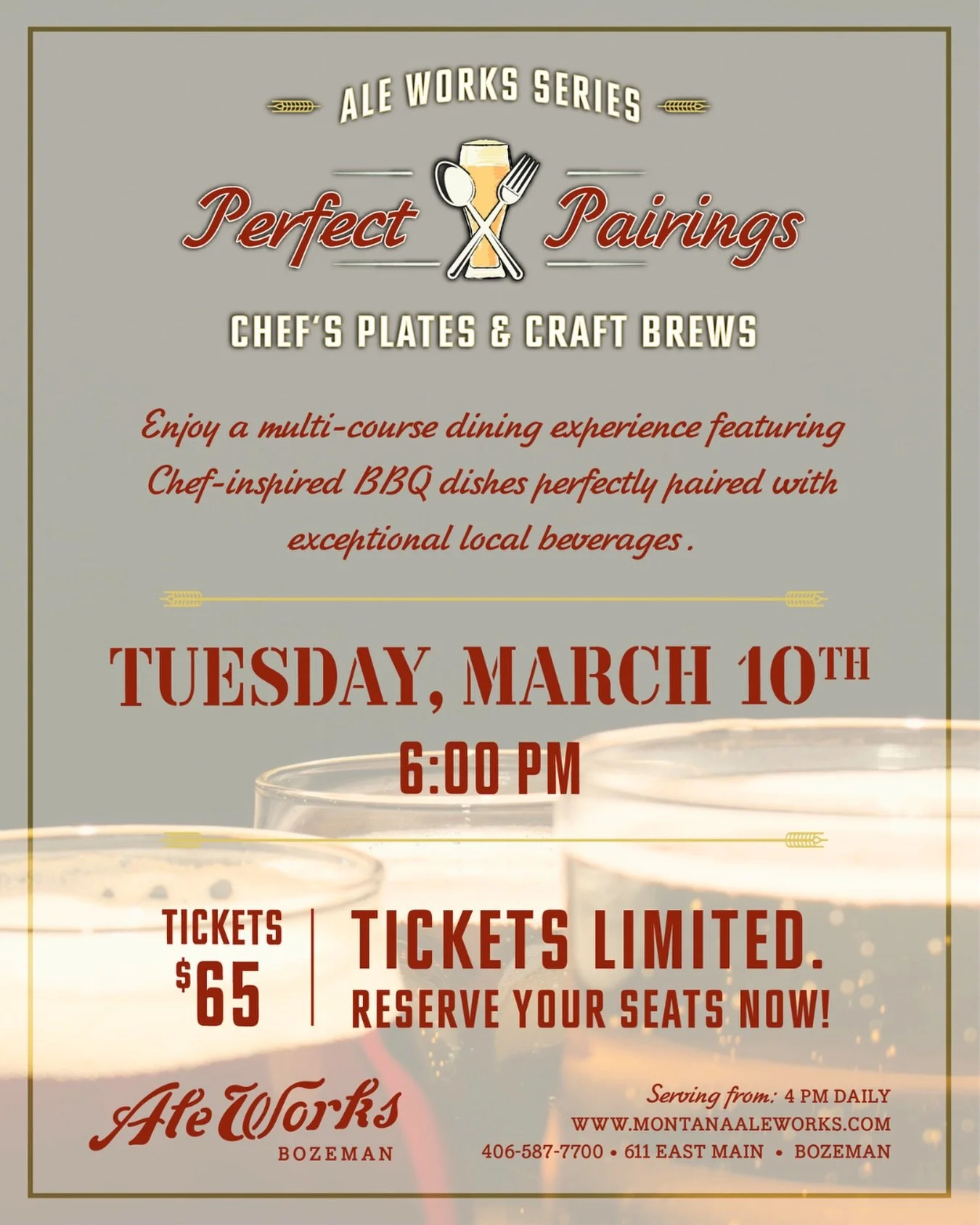 Smoke in the air, bold flavors on the plate, and pairings that are, well, quite honestly PERFECT.

Our BBQ-themed Perfect Pairing Dinner is happening March 10th, and it&rsquo;s all about low-and-slow cooking, big comfort flavors, and thoughtfully pai