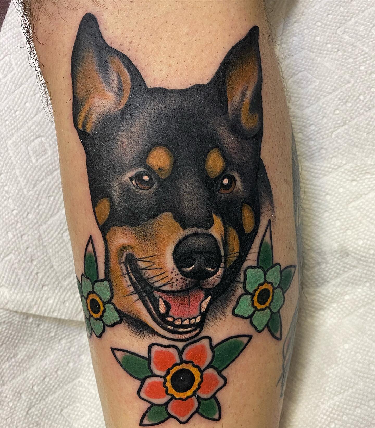 Traditional style dog Portrait done by @babyjohntattoo  #njtattooartist #njtattoo #njtattooer #njtattooshops #boldwillhold #traditionalart #traditionaltattoo #traditionalart #traditional #tattoo #tattoo #beachtownliving  #dogtattooportrait