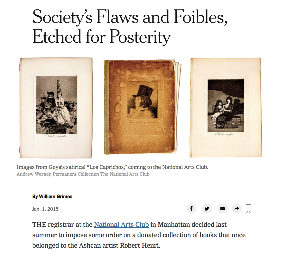 The New York Times - Goya's 'Los Caprichos' goes on view at the National Arts Club - photos by Andrew Werner.png
