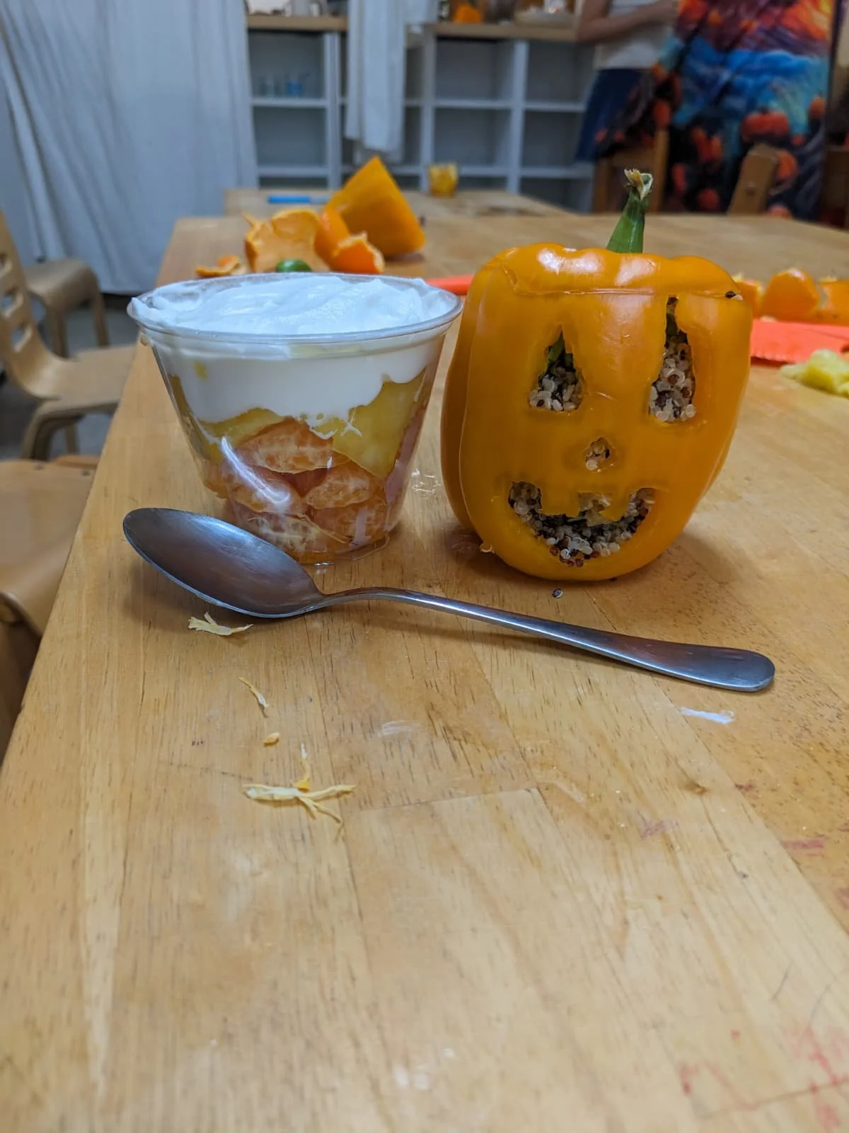 Seasonal Stuffed Bell Peppers + Fruit Salad