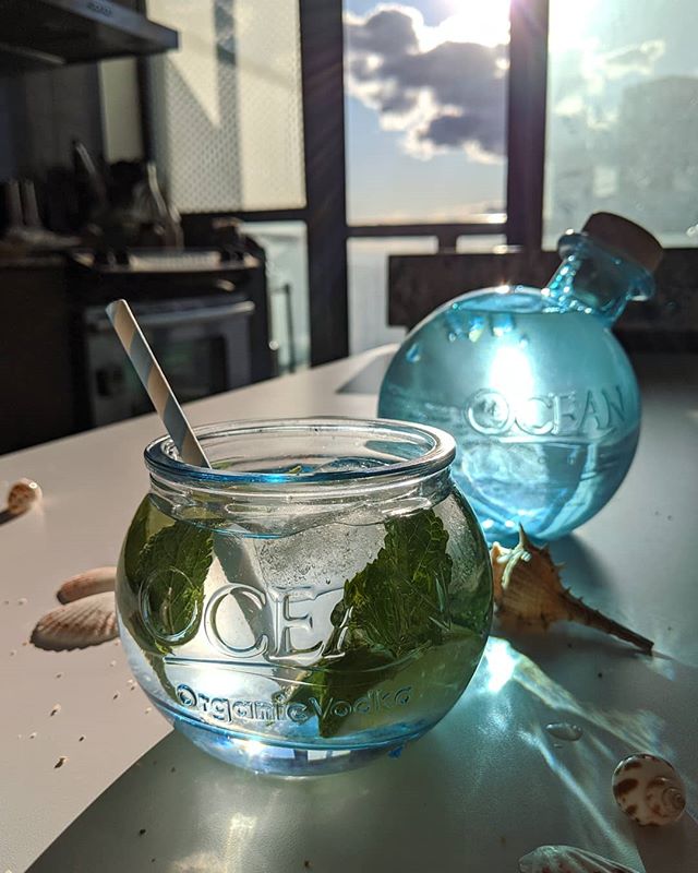 Made a refreshing cocktail with @oceanvodka and coconut water. This unique vodka from Hawaii is made with organic sugar cane and deep ocean mineral water. 🌊 I would get it just for the bottle.😂 Easy to make cocktail: Muddle some mint, add Ocean Vod