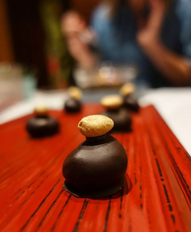 Chocolate Truffle with a Golden Peanut. The fanciest way to eat a peanut.✨ From a special @peanutscanada dinner made by @chefdavidleee at @plantaqueen. (📷: @foodoshi) #peanutsatplanta #gold #peanut #goldenpeanut #plantaqueen #toronto