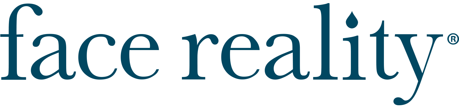 The logo of FaceReality, a skincare brand, featuring the brand name in lowercase blue letters with a small blue drop above the letter 'i'.