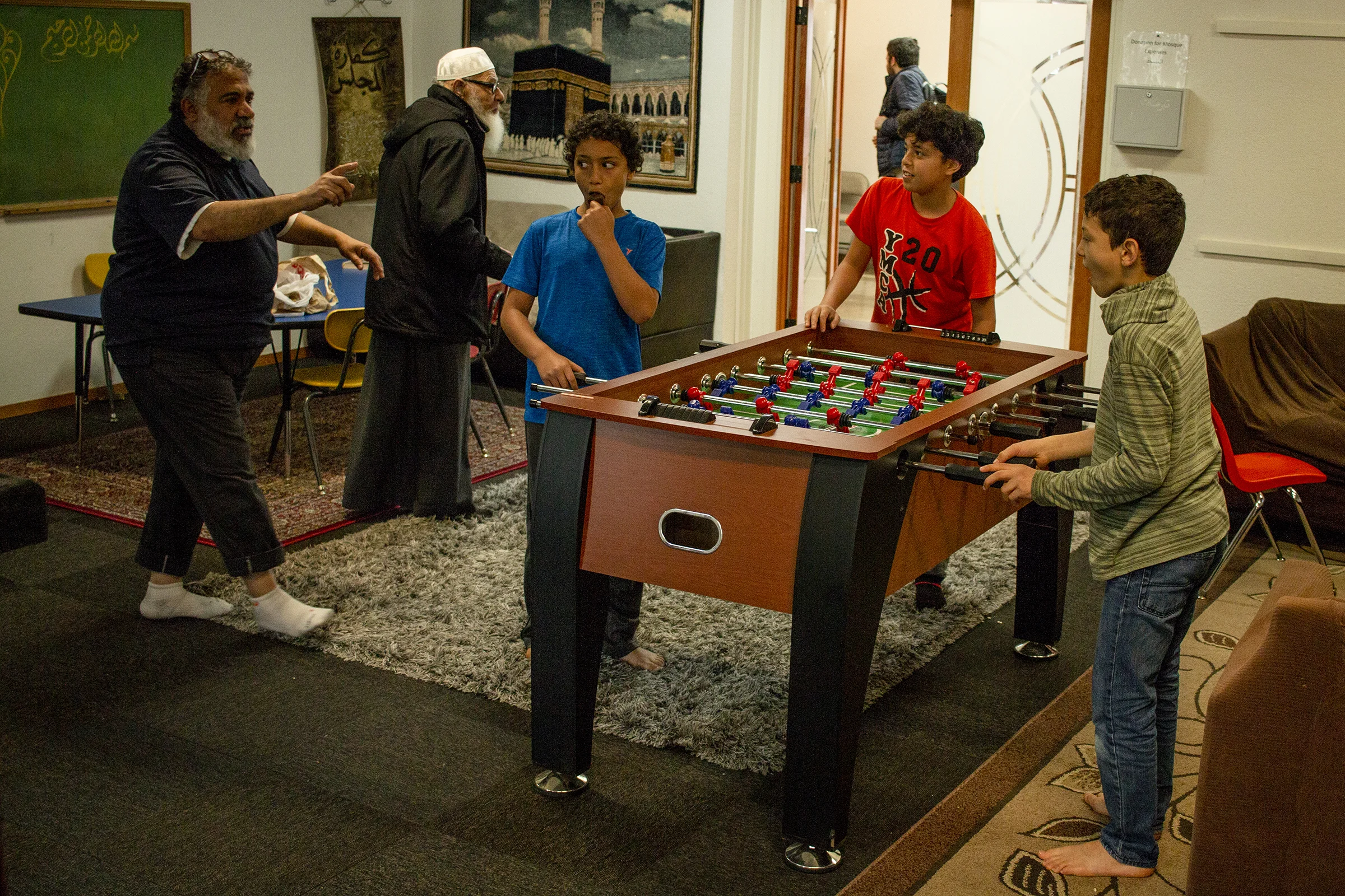  The Eugene Islamic Center has a foosball table in the main lobby of the building. Children who come to the Mosque play at the foosball table in-between prayers. In Islam, children typically do not practice Salat, the five daily prayers, until they r