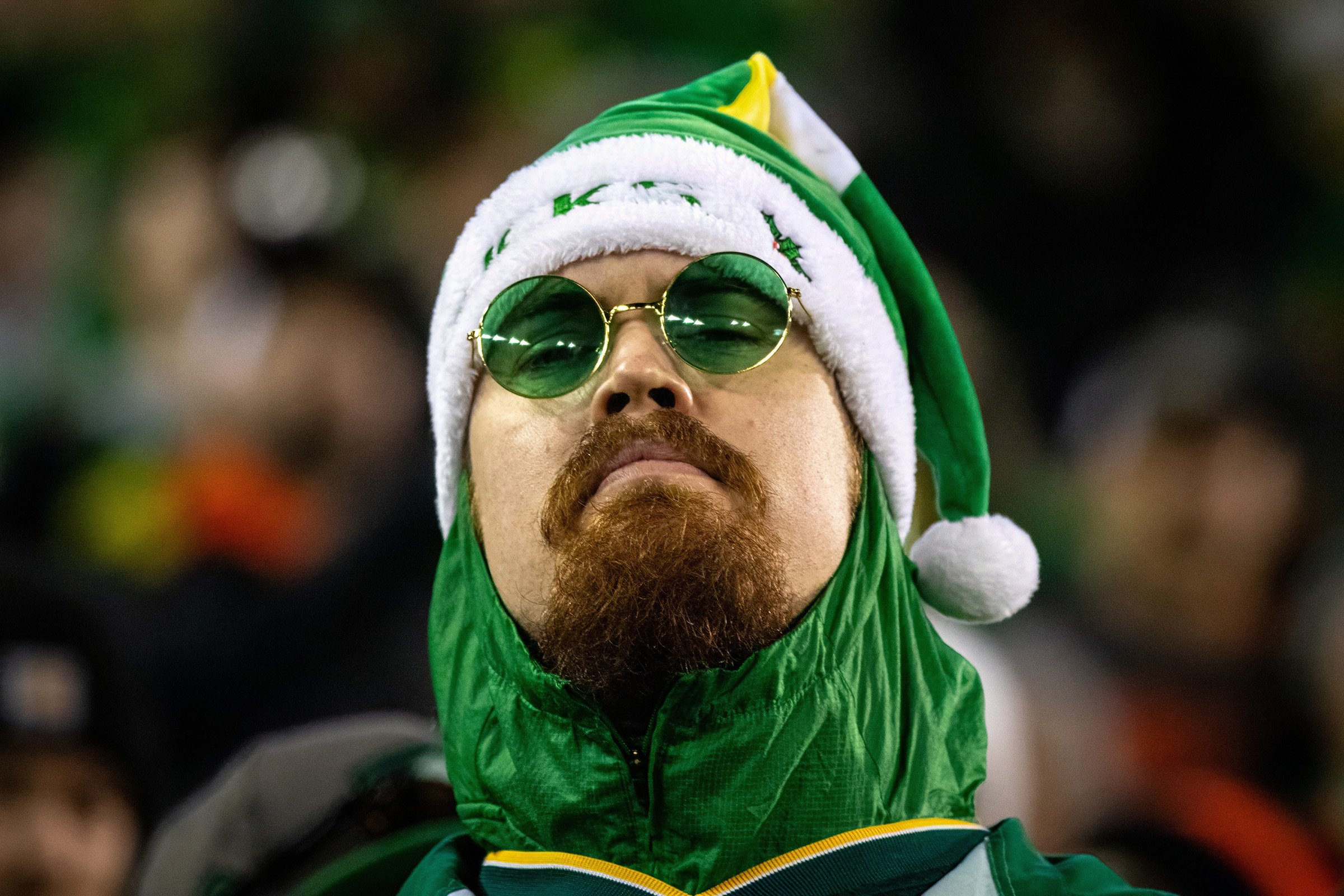  A spectator looks on after the University of Oregon Ducks score a touchdown against the Oregon State Beavers. The Ducks defeated the Beavers 31-7 in what could be a historic end to the teams’ rivalry as the Ducks leave the Pac-12 to join the Big Ten