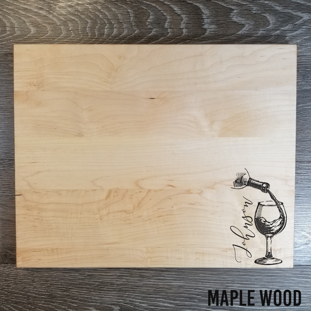 Maple Wood Cutting Board #050 - Wine Glass Filled —