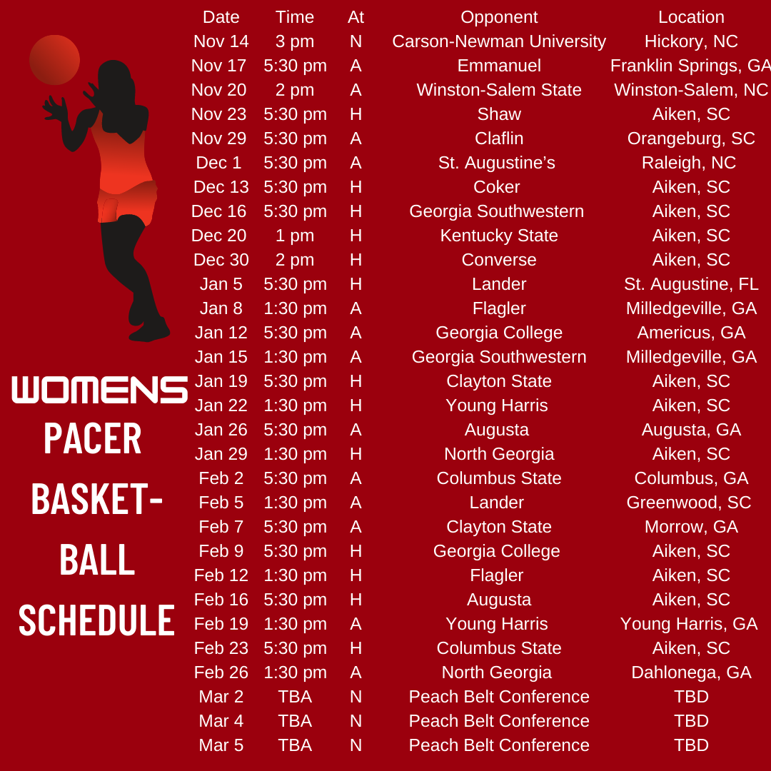 Women's basketball schedule — Pacer Times