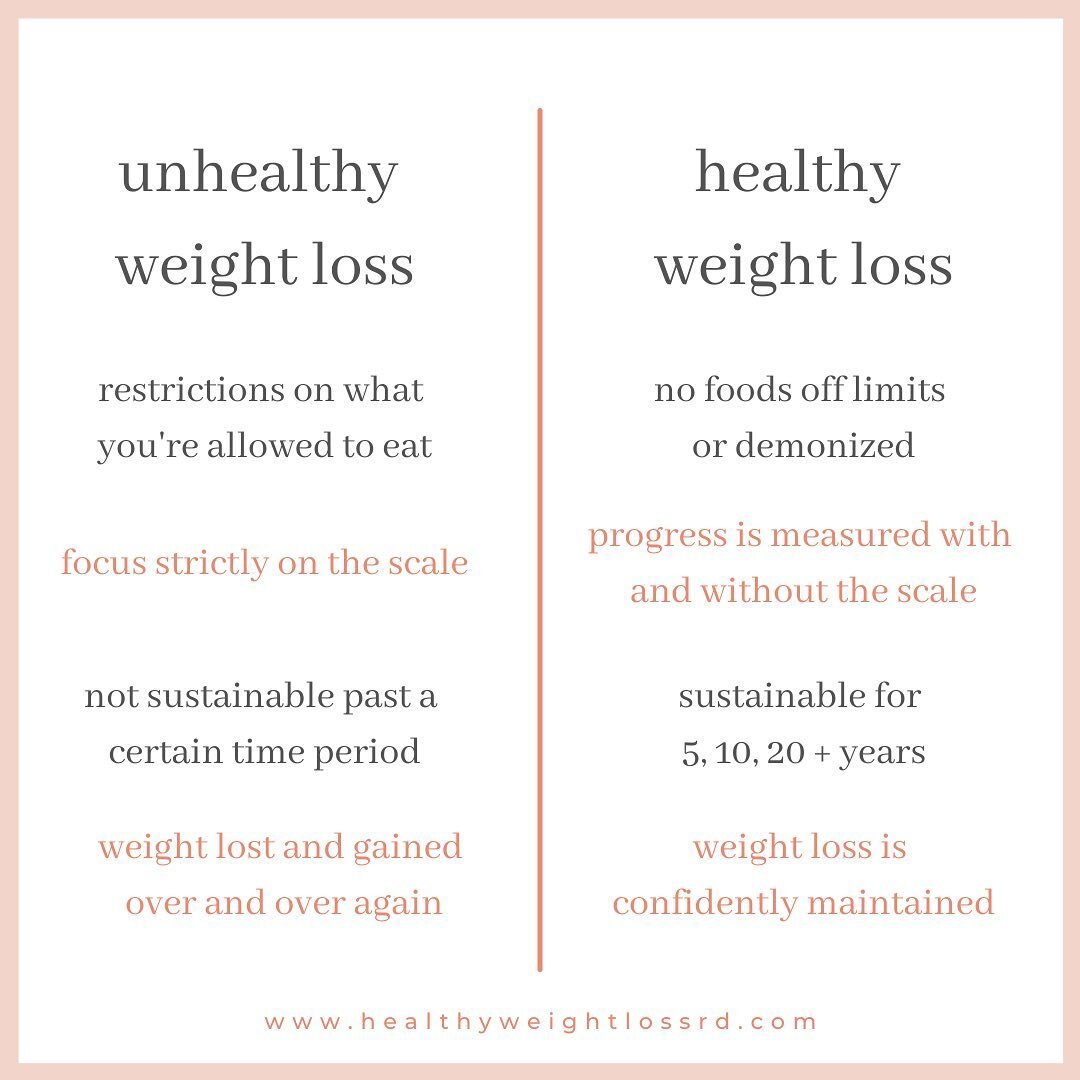 𝘞𝘩𝘪𝘤𝘩 𝘴𝘪𝘥𝘦 𝘥𝘰 𝘺𝘰𝘶 𝘸𝘢𝘯𝘵 𝘵𝘰 𝘣𝘦 𝘰𝘯?⁣
⁣
When you think of weight loss, you think of restriction, swearing off your favorite foods, and being miserable (aka the left side).⁣
⁣
But there is an alternative that the books, gurus, and 