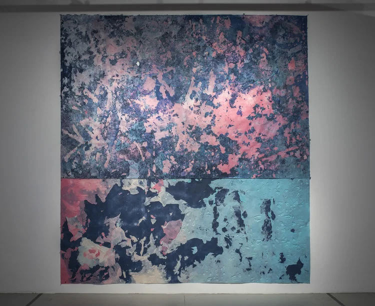 Hong Hong, Composition for a Vivid Dream , 144” x 144”, kozo, dust, pollen, sun, water, fiber-reactive dyes, 2017.