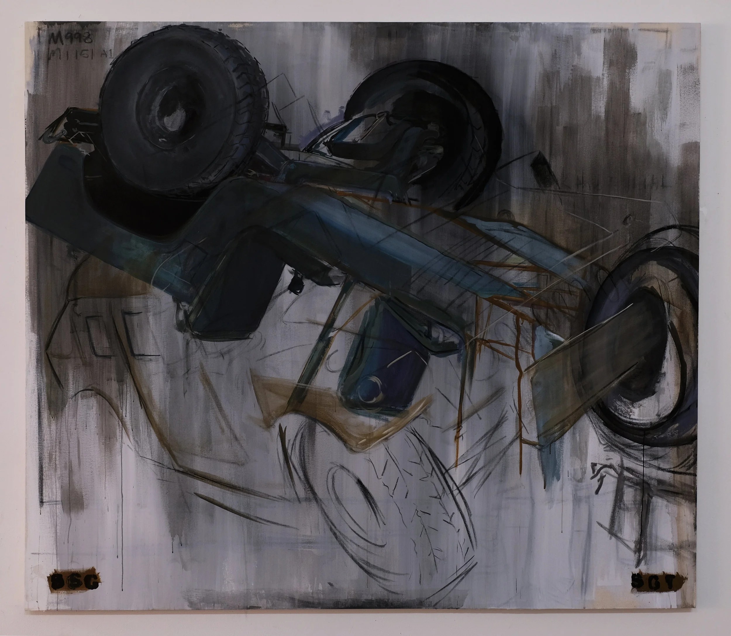 Gerald Sheffield, genesis II incompetence, 2016, (charcoal, acrylic on canvas), 96 x 84 inches.
