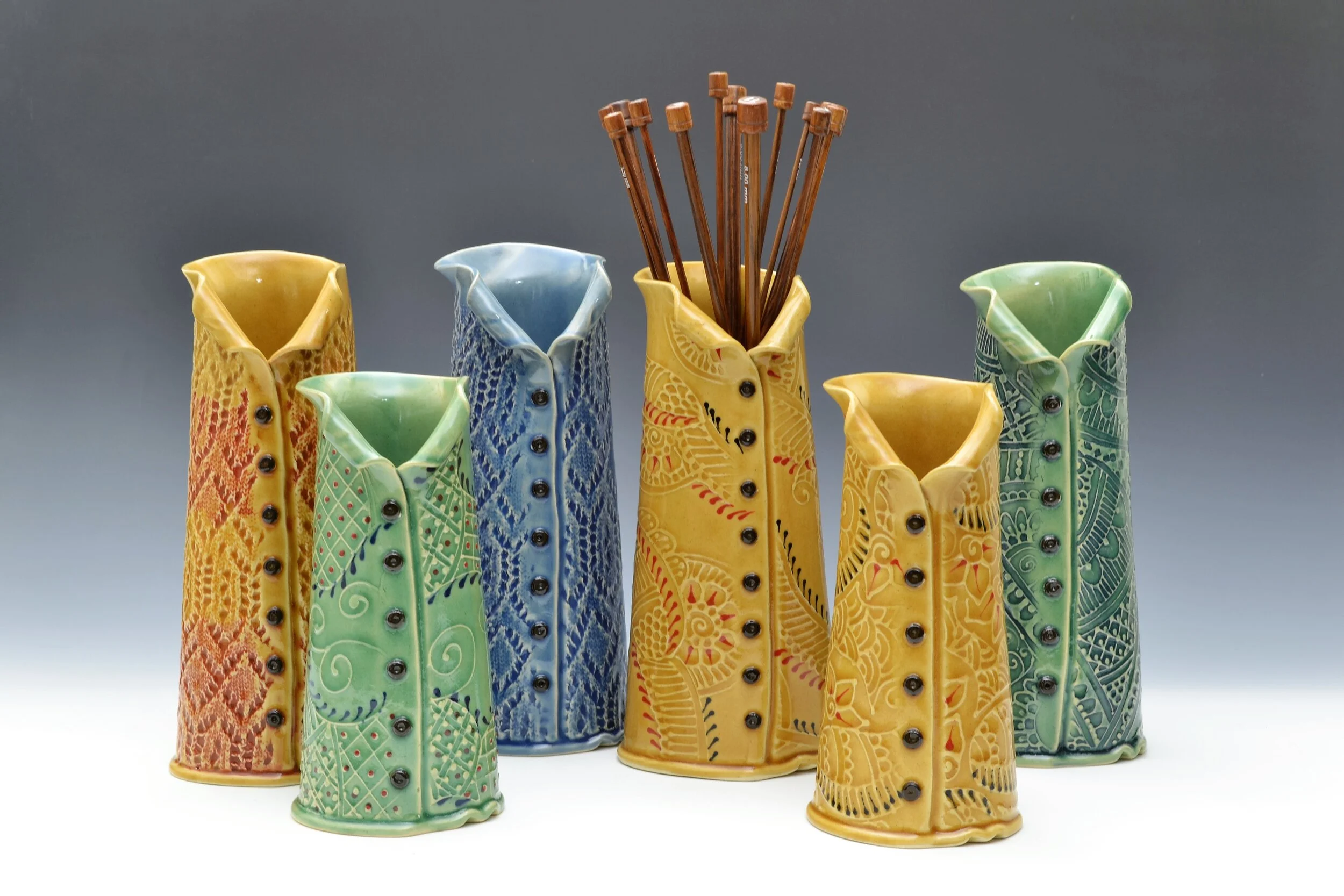 Vase with Buttons Knitting Needle Organizer READY TO SHIP