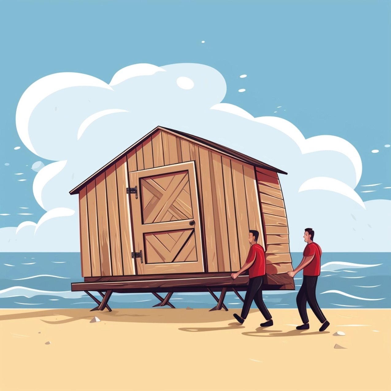 Two guys carrying barn door shed by Beach.jpg