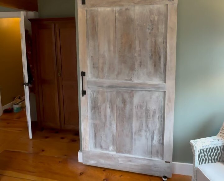 The Barndoorist loves the rustic door style! 

This one was custom-crafted for our Maine customers, LuAnn and Michael using some of our olde crusty brown barn boards pulled from a NH barn renovation dating back to times when it used to snow around he