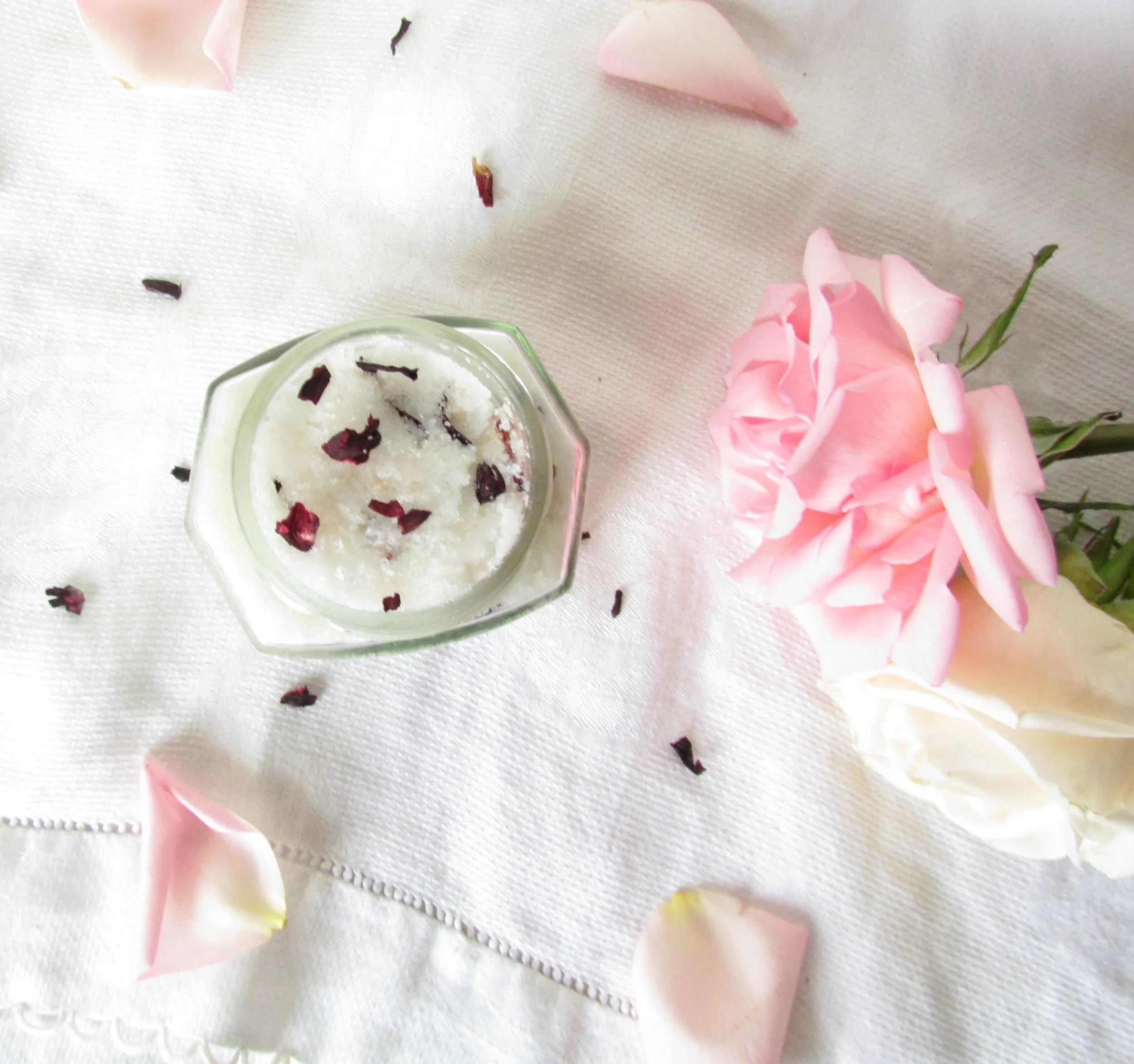 Soothing rose hibiscus sheep milk sugar scrub
