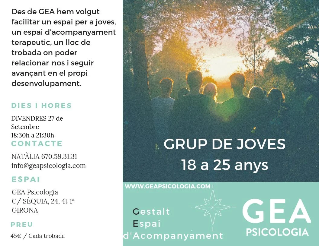 Grup de joves setembre 2019 a Girona - propostes grupals de GEA Psicologia