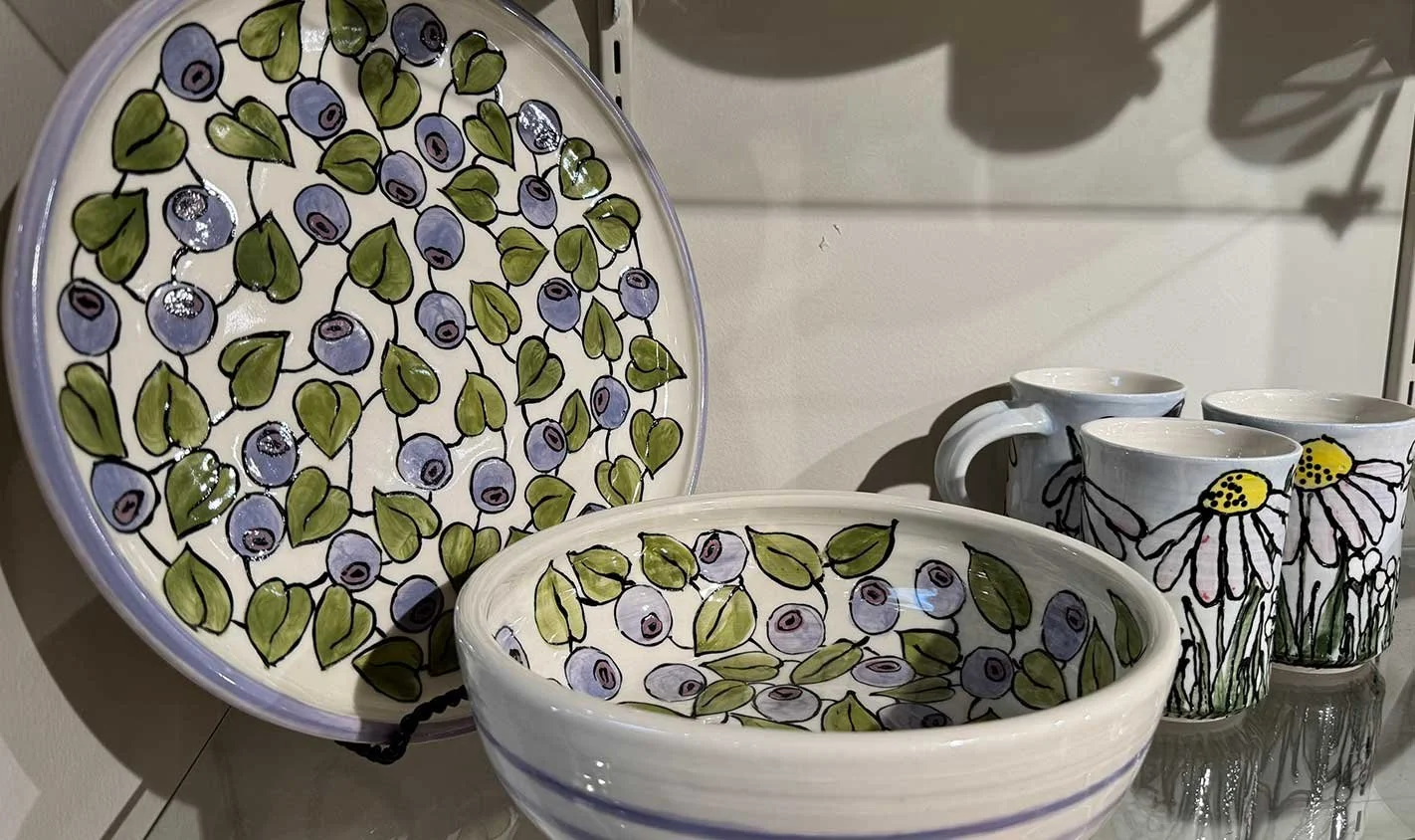 Wheel thrown, hand painted pottery by Lauren Peterson.