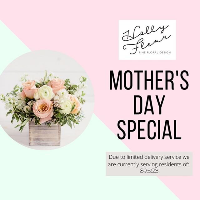 WOW your mama with beautiful blooms on Mother&rsquo;s Day!  Select your size of pretty arrangement of seasonal blooms in a vase or a hand-tied wrap. 
All arrangements are &ldquo;Designer&rsquo;s Choice&rdquo; in signature, Holly Fleur style. ✨ 
Email
