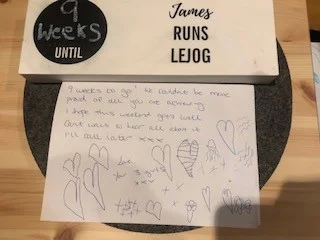 Catherine (my wife), Rosie and Lottie (my daughters) left me a motivational note to read after my first long day of 100km