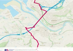 I scoped out potentially troublesome areas on the route using Google Streetview and Ordnance Survey and provided print outs for my team. This was an example of entering Bristol