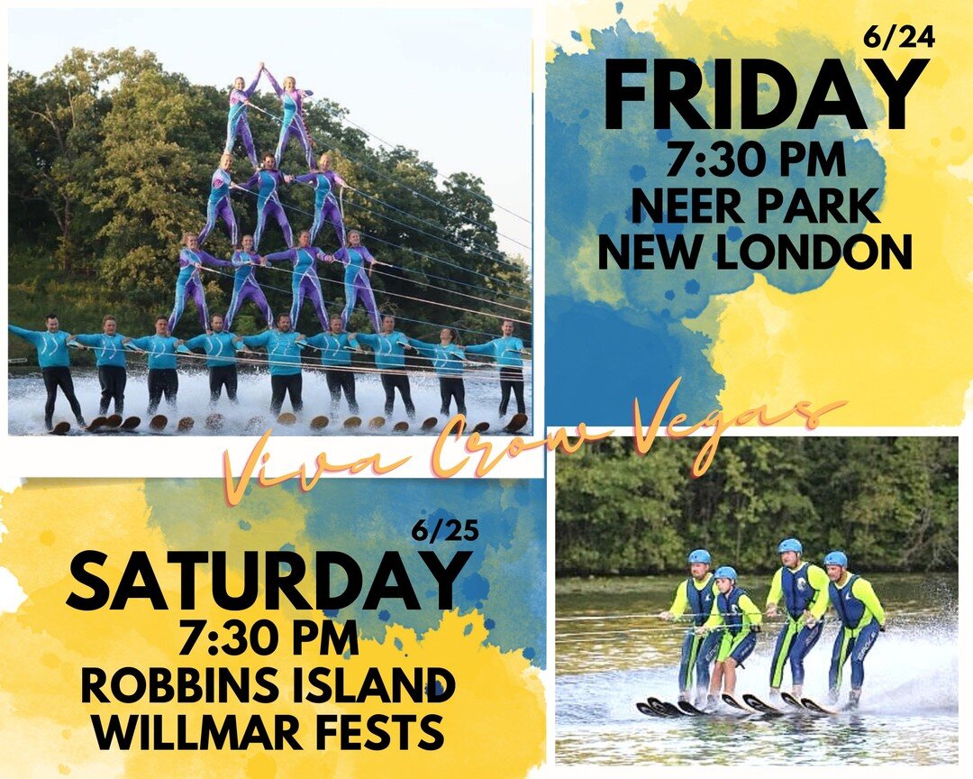 You have TWO opportunities to see us this week!

FRIDAY - June 24th at 7:30 pm in Neer Park - New London
SATURDAY - June 25th at 7:30 at Robbins Island - for Willmar Fests

#VivaCrowVegas