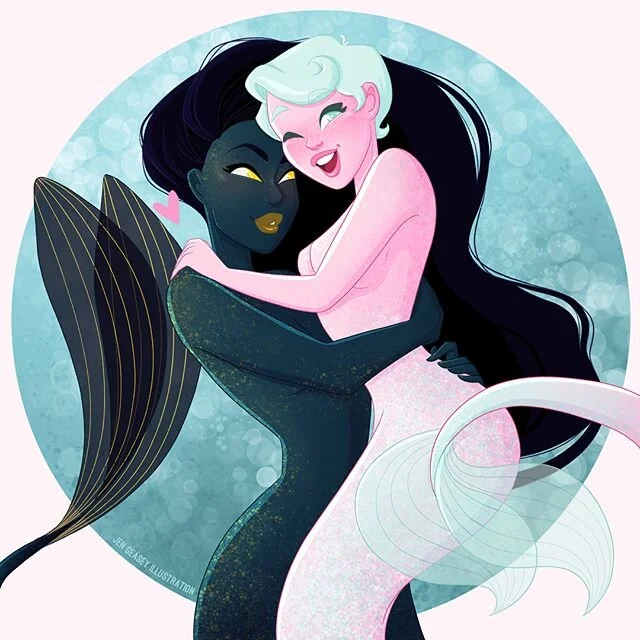 To commemorate the end of pride month I did another drawing of my little mer-couple 🏳️&zwj;🌈 I will continue to do work of them because of course pride isn&rsquo;t limited to one month and I just think they&rsquo;re so sweet and I know a lot of you
