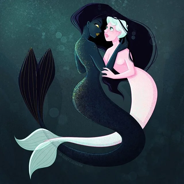 Sometimes opposites attract 🖤💖 That&rsquo;s a wrap on #Mermay 💙 Maybe next year I&rsquo;ll be back on top of it, life has a tendency to get in the way 😜 But enjoy one last one!
.
.
.
.
#mermay #mermaid #mermay2019 #mermaidhair #art #artist #artis