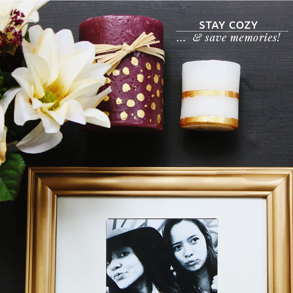 Hazlo Tu Misma // Velas Y Portarretrato Pintados a Mano // Ideas fáciles de regalos para hacerlo tu misma: estas velas y portarretrato pintados a mano. Una idea de decoración para una mesa de centro.