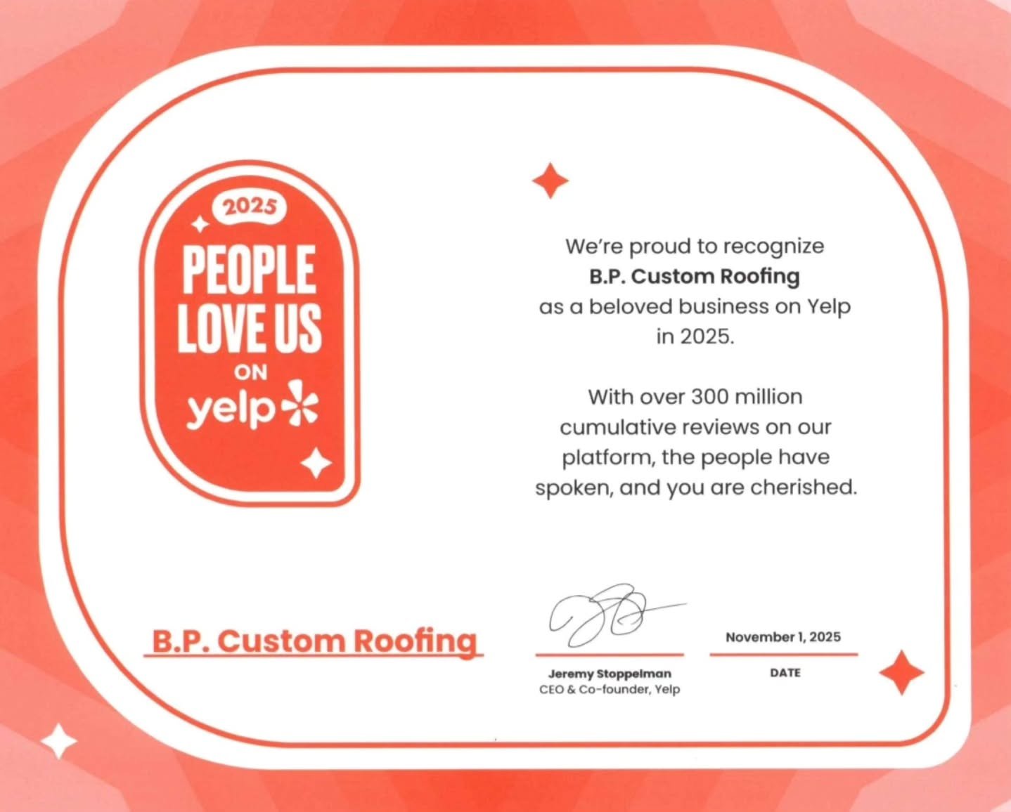 Thanks a million to all my fans &amp; Yelpers! ❤️

#bpcustomroofing #qualitystillcounts #since1992
#roofer #roofing #roofingcompany
#roofingcontractor #residentialroofer #rooftile
#concretetile #claytile #shingles #asphaltshingles
#orangecountyroofer