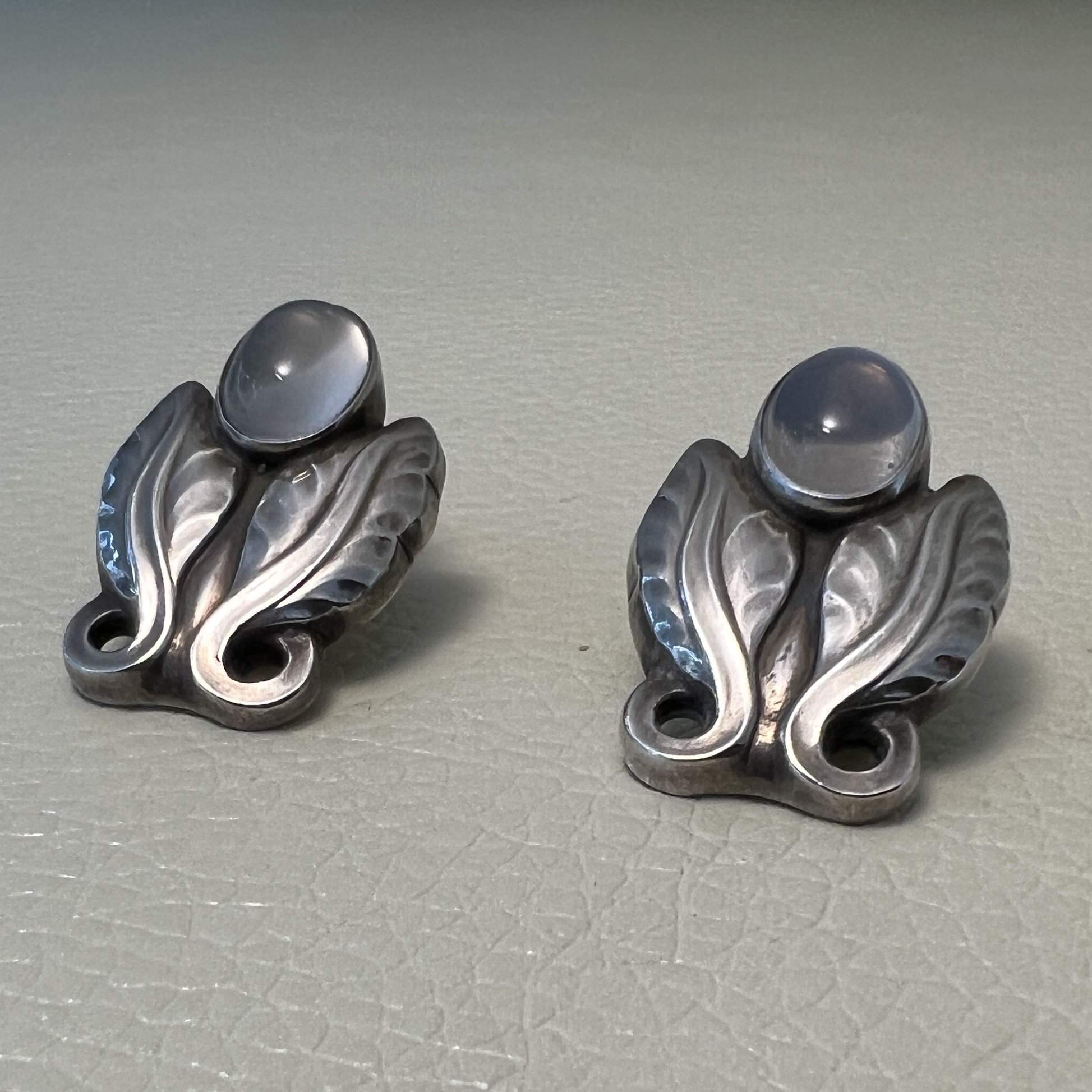 Estate Georg Jensen Sterling Silver Clip-On Earrings with Moonstone No ...