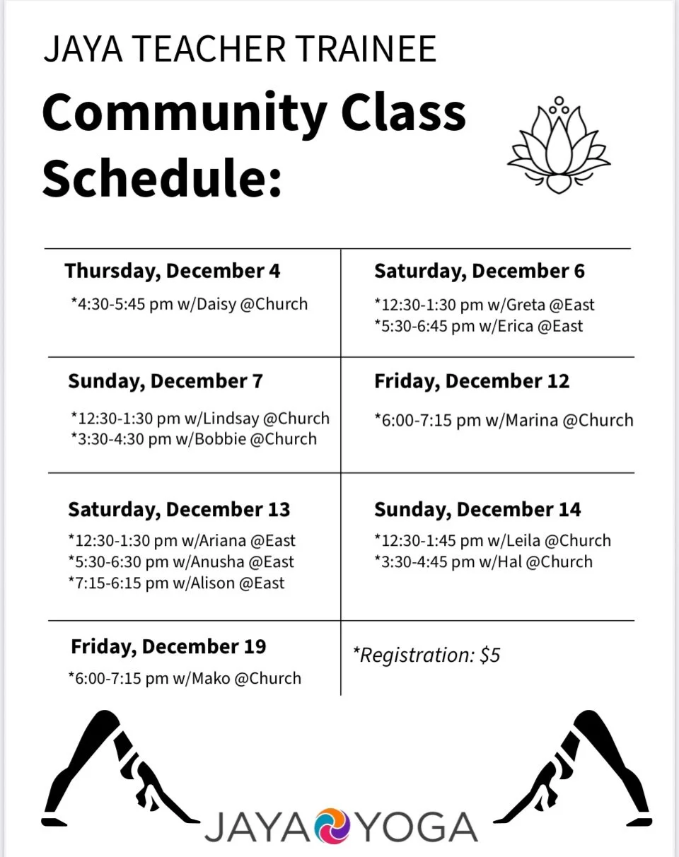 On this Super Full Moon, the last of the year,🌕, we offer to you our dear beloved community of yogis the first of 12 Community Classes taught by our most recent crop of JAYA Teracher Trainees!🔔

For the last 6 months we have had 12 resplendent soul