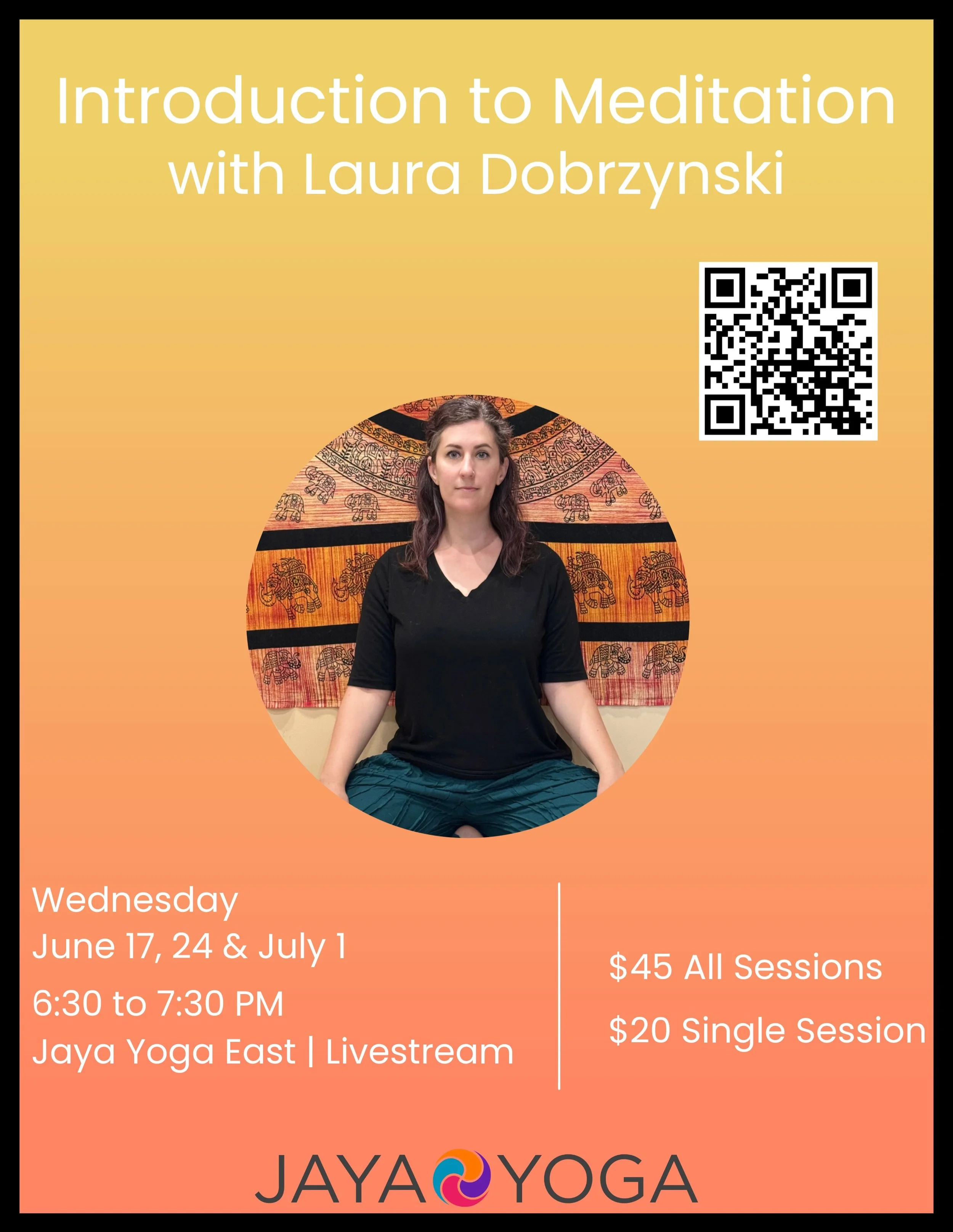Have you been wondering about meditation, want to brush up on some basics, or need a small commitment to yourself to get going again? 

Consider signing up for Laura's 3 part introduction to Meditations series. Starts up on June 17. Head on over to t
