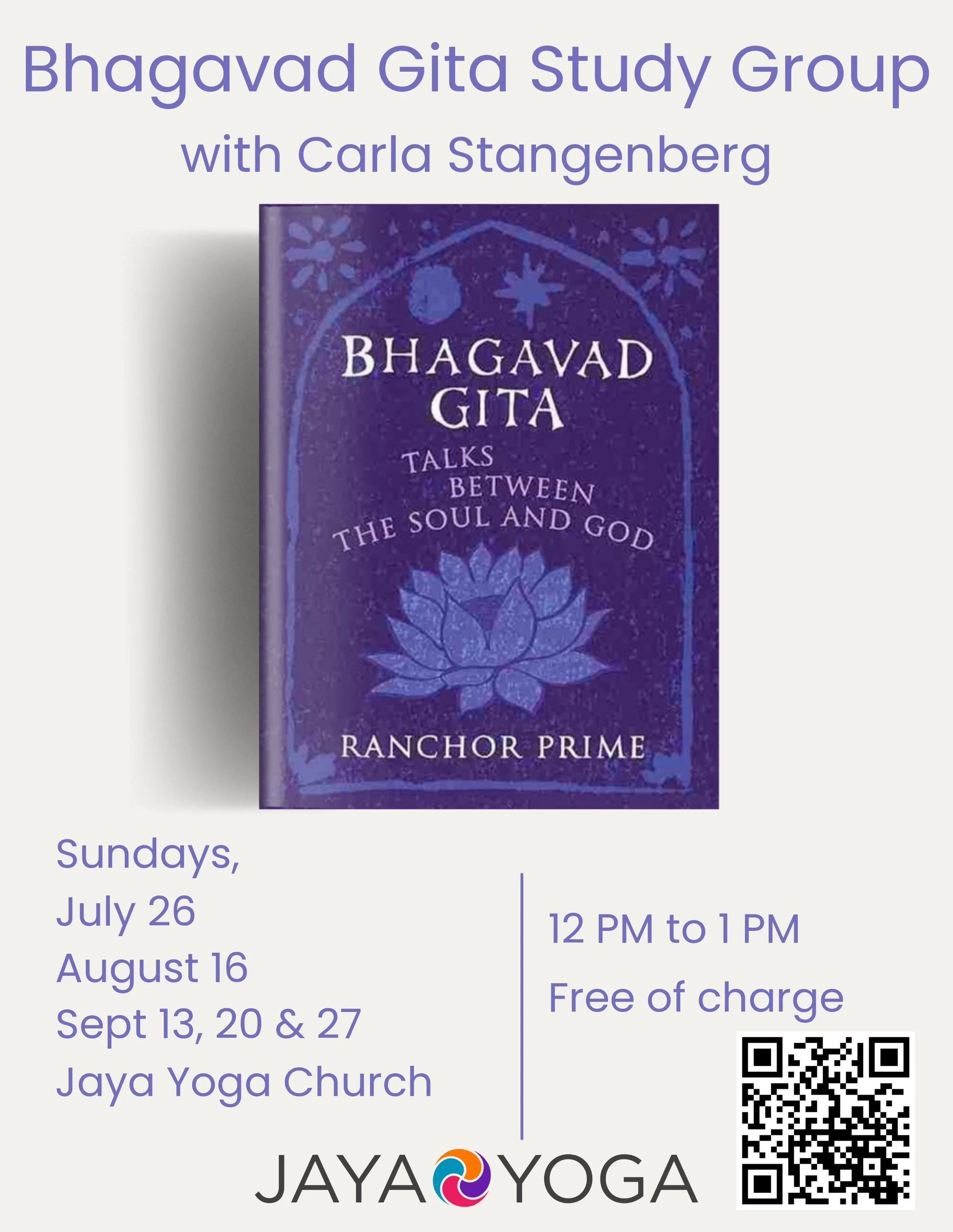 Let your mind elevate you, not degrade you. Your mind can be your friend as well as your enemy. BG Ch 6 V 5 Ranchor Prime translation.

Sunday September 13 we start up the Bhagavad Gita Study Group 12 pm at Jaya Church. We read the 6th Chapter. Free 