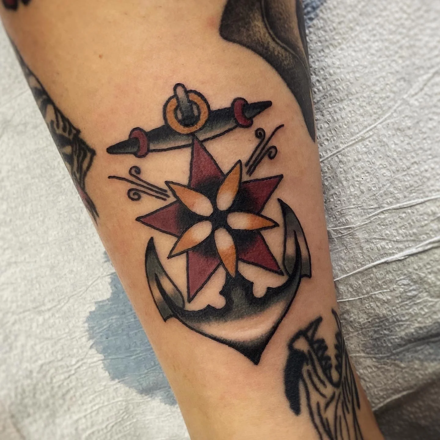 Tattoo of anchor and star