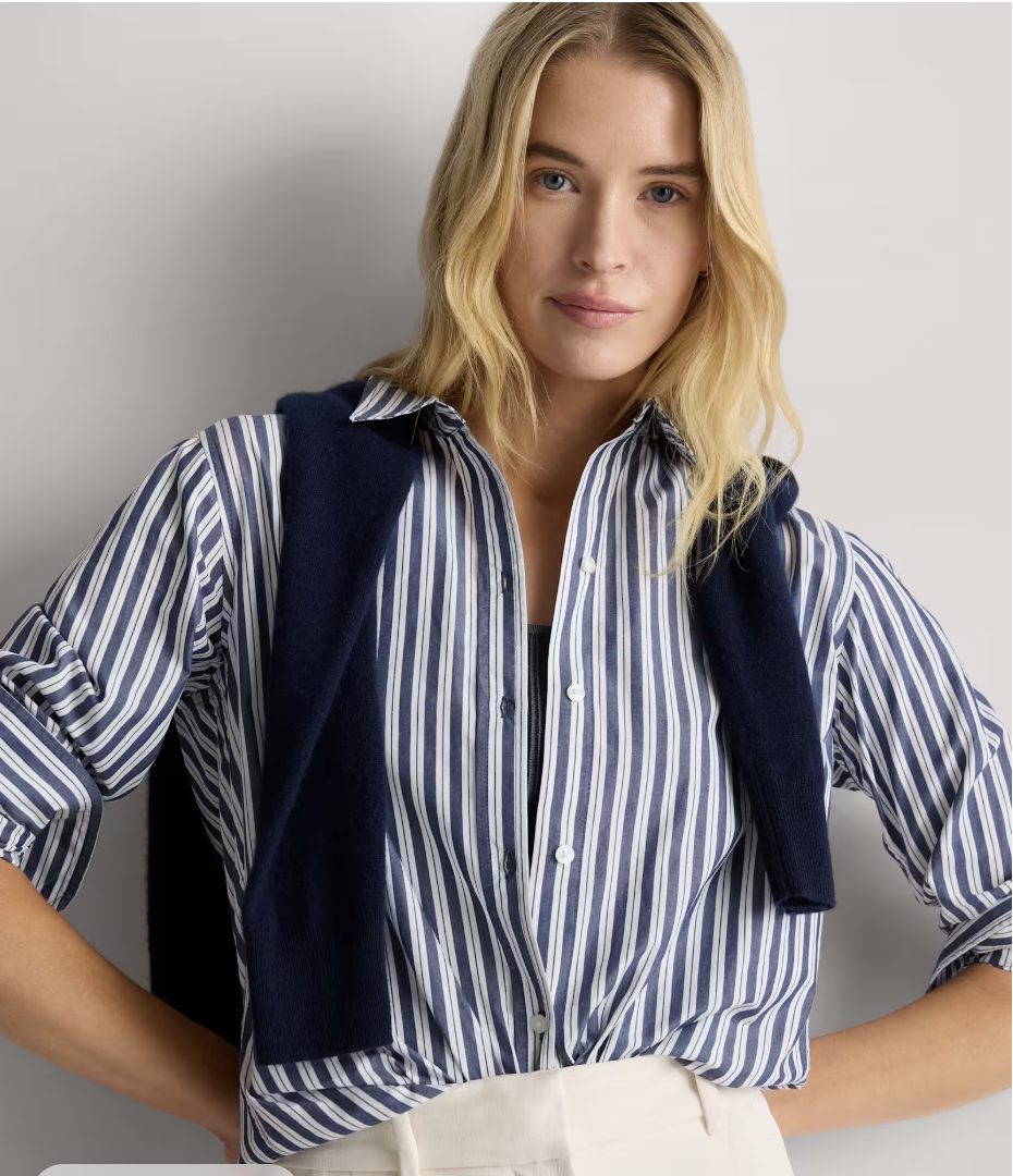 100% Organic Cotton Poplin Long Sleeve Shirt Striped