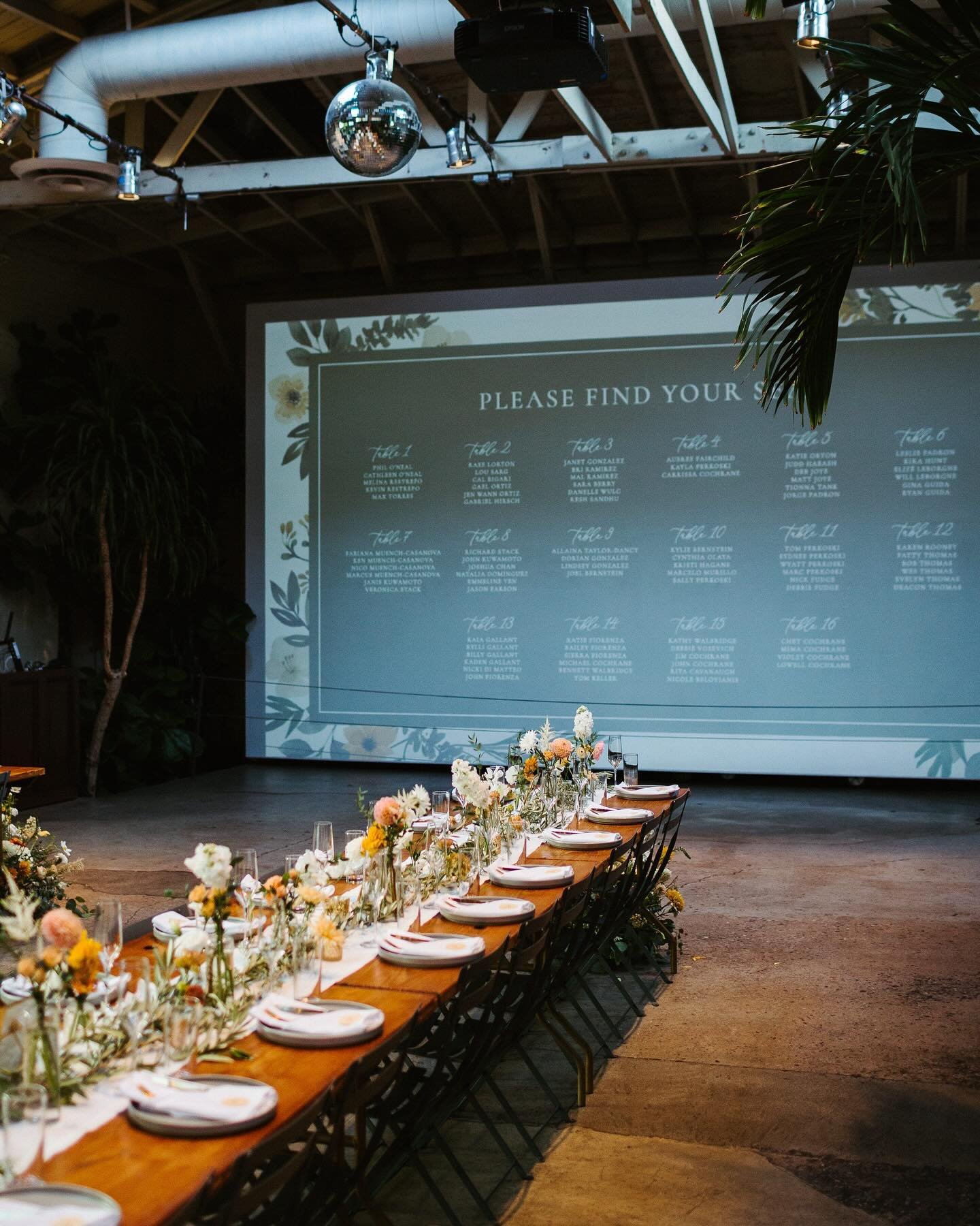 Don&rsquo;t underestimate the projector screen at @millwick_dtla! This seating chart? Just look at her presence and how she ties everything together 🤩

Venue: @millwick_dtla
Wedding Planner: @bestdayeverla_events
Caterer &amp; Bar &amp; Rentals: 