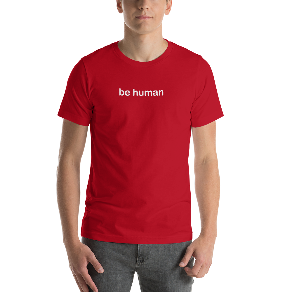 behumanwhiteprintonly_mockup_Front_Mens_Red.png