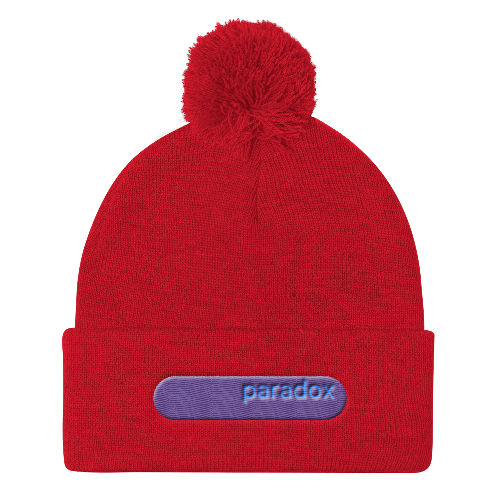 paradox embroidered beanie caps blue lettering on purple