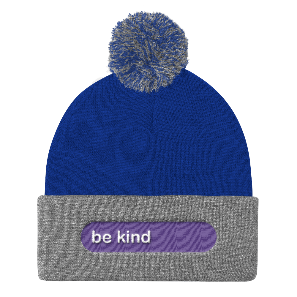be kind embroidered beanie caps white lettering on purple