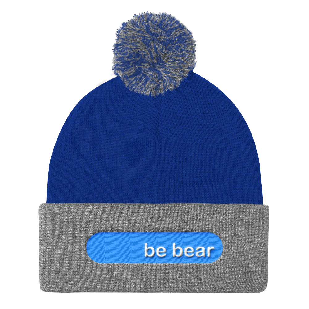 be bear embroidered beanie caps white lettering on blue 