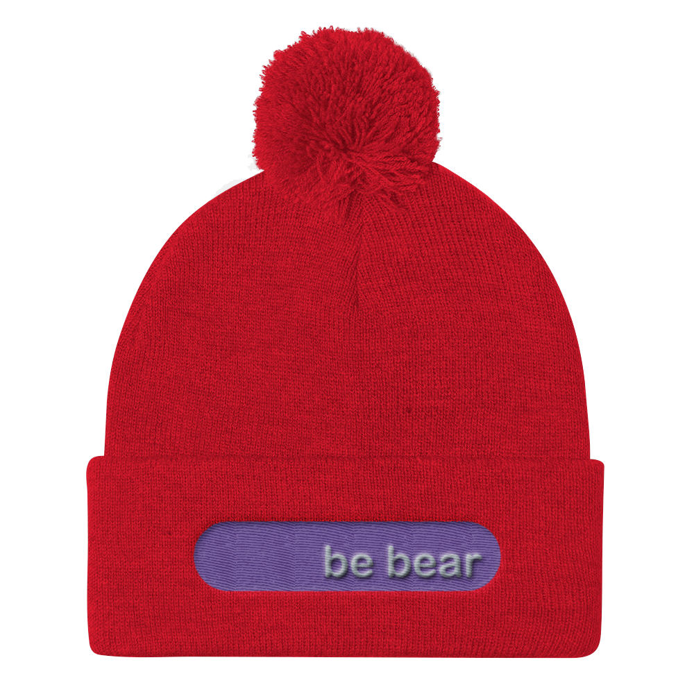 be bear embroidered beanie caps grey lettering on purple 