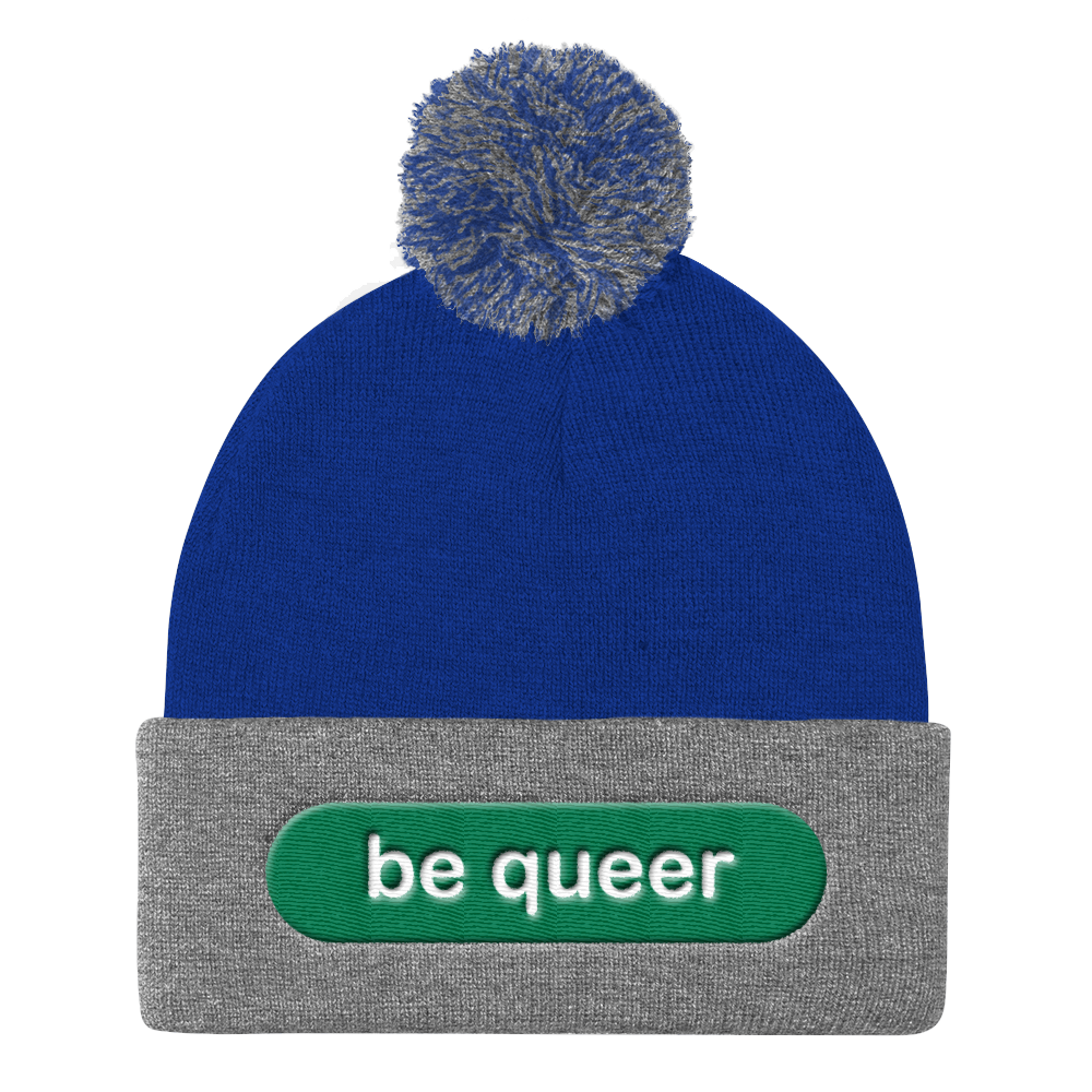 be queer beanie caps white &amp; green embroidery 