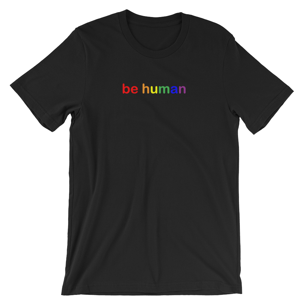 be human lower case rainbow graphic shirts
