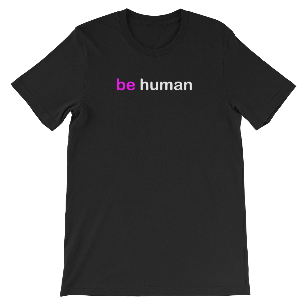 be human pink and white graphic shirts